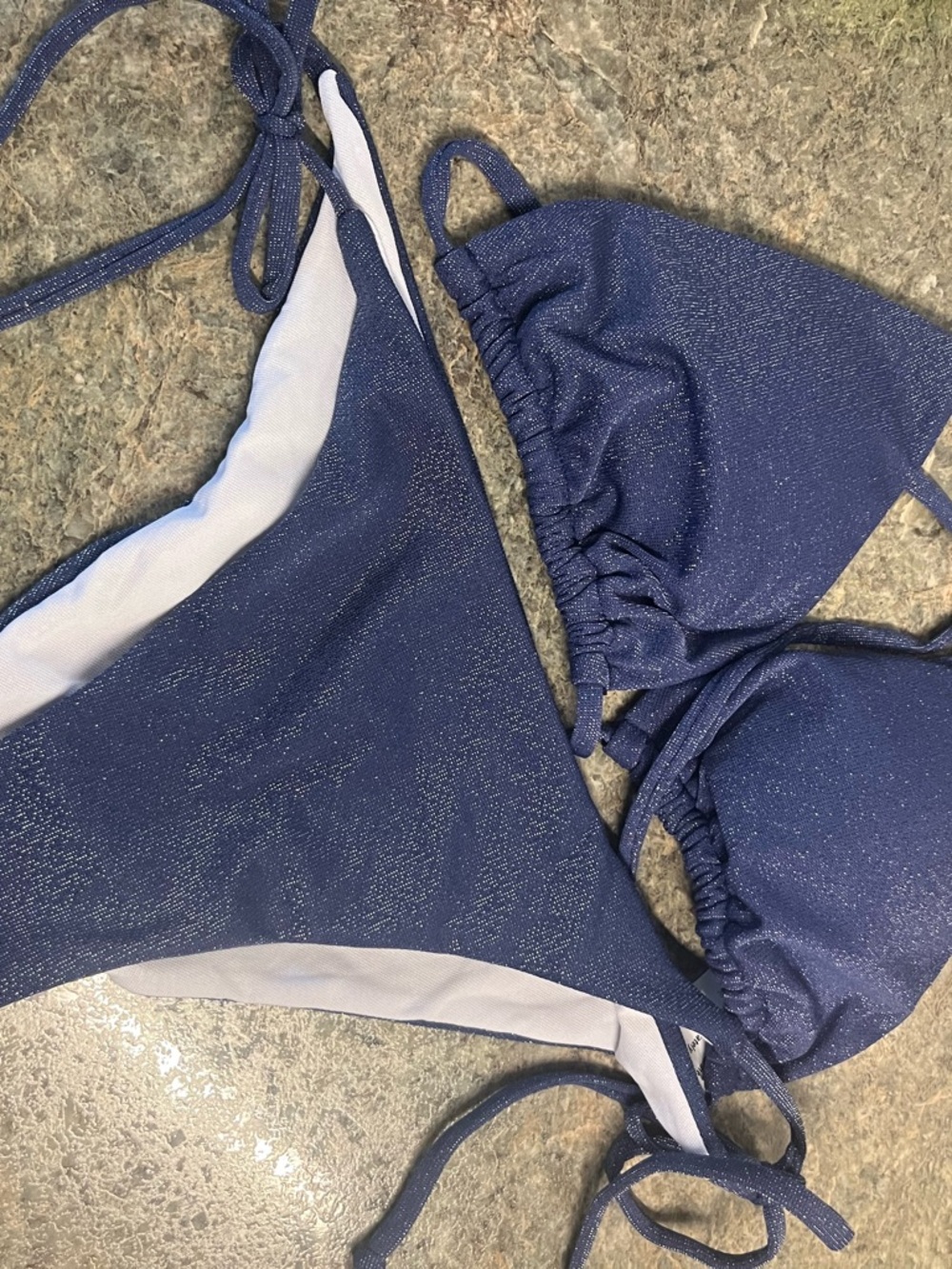 Shimmer Glittery Navy Blue String Bikini Set XL